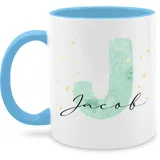 Tasse Tassen 325ml - Anfangsbuchstabe Personalisierbar mit Namen | Geschenk mit Initialen | Initialbuchstabe und Name individuell kombinierbar - 325 ml - Hellblau - personalized coffee mug