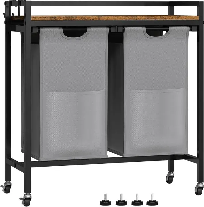 EUGAD Wäschekorb, 2 Abnehmbare Oxford-Stofftaschen, Wäschebehälter, Metallrahmen, für Badezimmer und Waschküche, 70x30x71 cm, Kapazität 40L pro Korb