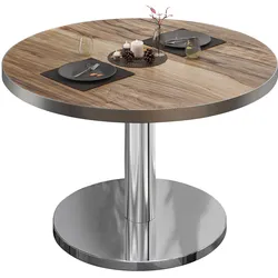 BN | Bistro Loungetisch | Ø:H 70 x 36 cm | Edelstahl Rand | Sheesham / Edelstahl