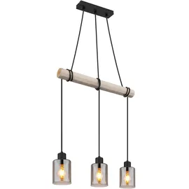 GLOBO Hängeleuchte 3-flg. 98,0 cm rund Holz Glas rauch