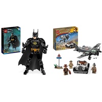LEGO 76259 DC Batman Baufigur, Superhelden Action Figur und Dekoration & 77012 Indiana Jones Flucht vor dem Jagdflugzeug Action-Set
