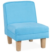 relaxdays Sessel Kindersessel mit Holzfüßen, Blau blau|braun
