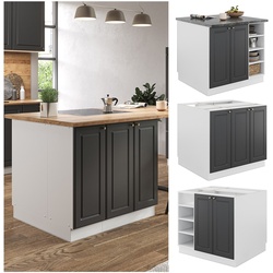 Vicco Kücheninsel Küchenblock Einbauküche Fame-Line Landhaus Weiß 90 cm Küchen Schränke Regalunterschrank Küchenunterschrank Regalinselunterschrank Softclose-Scharnier Küchenmöbel