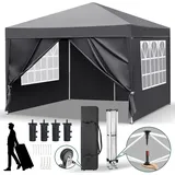 FCH Faltpavillon 3x3 m Gartenpavillon mit 4 Seitenteilen, Pavillon mit 4 Sandsäcke Pavillon Pop Up Partyzelt, Grau - Grau