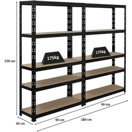 Proregal Schwerlastregal Stahl 150x90x30 cm schwarz 2-tlg.