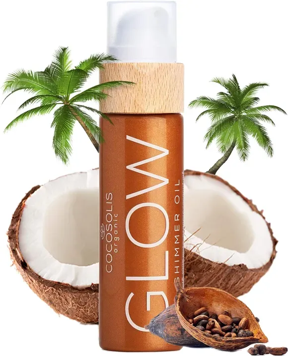 COCOSOLIS GLOW Shimmer Oil - Bio Trockenöl - Schimmerndes Körperöl mit glänzenden Partikel, Verleiht bronzenen Schimmer – natürliche Bio Inhaltstoffe - betont Teint und Bräune 110 ml