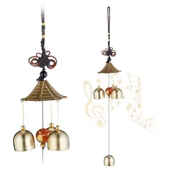 Relaxdays Windspiel 2er Set, Metall Glockenspiel, draußen & drinnen, Garten Klangspiel, hängend, Feng Shui, gold/schwarz
