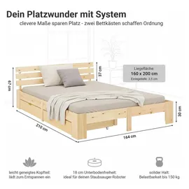 Homestyle4u Holzbett 160 x 200 cm Braun