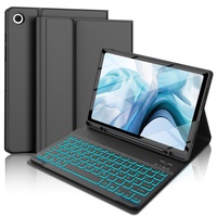FOGARI Tastatur Hülle für Samsung Galaxy Tab A8 10.5‘’ - Schutzhülle mit Pencil Halter, 7-Farbige Beleuchtung Tastatur mit QWERTZ Layout für Tab A8 10.5 Zoll 2022 SM-X200/X205/X207 Tablet, Schwarz
