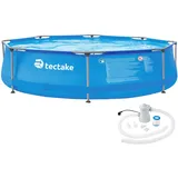 tectake Swimming Pool, Komplettset Schwimmbecken, Aufstellpool groß, Gartenpool, Outdoor Frame Pool, Swimmingpool Ø 300 x 76 cm - blau