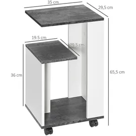 Homcom Nachttisch mit Rollen Couchtisch Kaffeetisch in modernem Design Sofatisch mit 3 Regalen für Schlafzimmer Nachttische