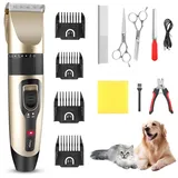 Haarschneidemaschine für Hunde Profi Ninonly 12Pcs Wasserdichtes Schermaschine Hund Katze Kabellos Schermaschine Hund Langhaar Haustier Rasierer für Katze Hunde (Gold)