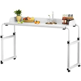 Makamsui Betttisch mit Rollen, höhenverstellbarer Rollschreibtisch über Bett mit erhöhtem Innensteg, Kingsize-Bett, Tisch, Betttisch auf Rollen, Laptoptisch für Zuhause, Büro, Schlafzimmer,