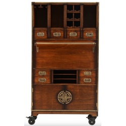 Casa Padrino Luxus Vintage Stil Barschrank mit Rollen Braun 96 x 37 x H. 173,5 cm - Massivholz Weinschrank - Vintage Stil Bar Möbel - Luxus Bar Möbel - Massivholz Bar Möbel
