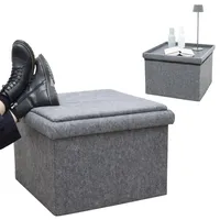 DuneDesign 3-in-1 Sofa Hocker mit Stauraum und Tablett - 56x56x40 Filz Beistellhocker Fußhocker für Sessel - Sitztruhe mit Stauraum - Faltbarer Sitzhocker Aufbewahrungsbox mit Deckel Couch Hocker Grau