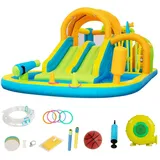 UEV Hüpfburg mit Gebläse Groß Aufblasbare Wasserpark für Kinder von 3-8 Jahre, (445x345x215cm, Kindergeburtstag Bouncy Castle für Indoor und Outdoor XXL), mit Planschbecken Rutsche Springen Kletterwand Sicherheitsnetz