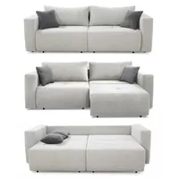 Schlafcouch Verwandlung Big-Sofa - Ecksofa Gästebett Bettkasten Cord Silber-Grau