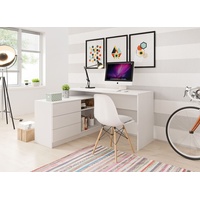 Schreibtisch 140 cm Tala - Computertisch mit Schrank - Schubladen, Universal Montage - Modern Bürotisch (Weiß)