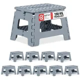 Relaxdays Klapphocker faltbar M hellgrau 10er Set Weiß,Grau