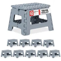 Relaxdays Klapphocker faltbar M hellgrau 10er Set Weiß,Grau