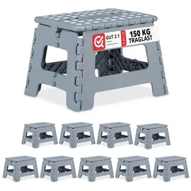 Relaxdays Klapphocker faltbar M hellgrau 10er Set Weiß,Grau