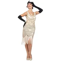 Karneval-Klamotten Kostüm 20er Jahre Charleston Kostüm Damen cremeweiß gold, Flapper Gangsterbraut Frauenkostüm 1920 1930 Kleid Great Gatsby Outfit 46