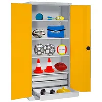 C+P Modul-Sportgeräteschrank mit Vollblech-Flügeltüren, HxBxT 195x120x50 cm, Ergo-Lock Muldengriff,