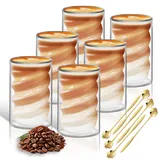 Doppelwandige Latte Macchiato Gläser Set (6 x 400ml+6 Löffel) Cappuccino Kaffeegläser Thermogläser Tassen Glas Eiskaffee aus Borosilikatglas