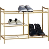 Relaxdays Schuhregal SANDRA mit 3 Ebenen, Schuhablage aus Metall, mit Stiefelfach, HBT: ca. 50,5 x 26 cm, für 8 Paar Schuhe, mit Griffen, hellbraun