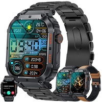 Smartwatch für Herren, 1.96 Zoll Touch-Farbdisplay mit Bluetooth Anrufe,Fitnessuhr mit SpO2 Blutdruckmessung Herzfrequenz Schrittzähler Schlafmonitor, Militärische Fitnessuhr für iOS Android (Schwarz)