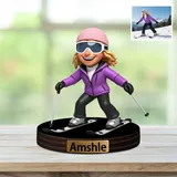 XIAO.Z Benutzerdefinierte Wintersport Skifahrer Foto Cartoon Stil Desktop Skulptur, personalisierte Skiliebhaber Spaß Bild Cartoon Portrait Rahmen Zeichen Plakette Geschenk