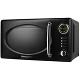 Vintage Cuisine Retro-Mikrowelle mit Display, 700W, 16L, Grillfunktion, Abtaufunktion, Metall, Glas-Drehteller (Schwarz)