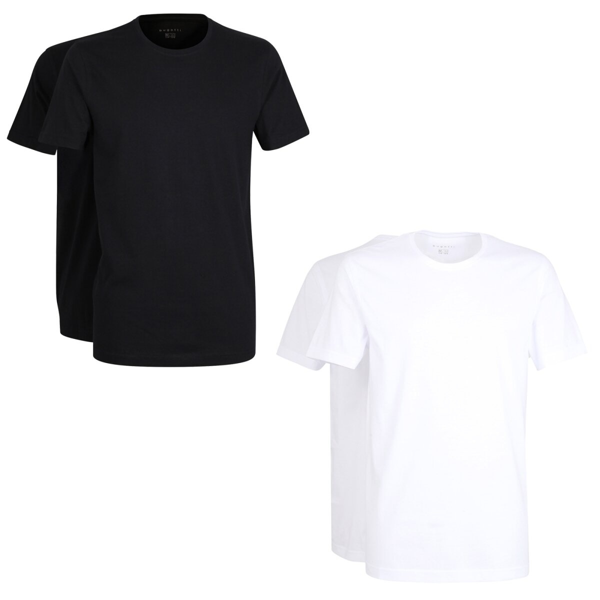 bugatti Herren T-Shirt - Unterhemd, Rundhals oder V, Slim fit, Vorteilspack Rundhals-Ausschnitt Weiß S 2er Pack (1x2P)