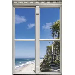 Wandsticker QUEENCE "Strand", blau, T:0,1cm, Wandtattoos, Wandsticker, Wandbild, selbstklebend, 3D, Fenster