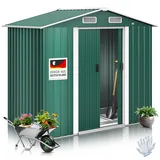 Kesser KESSER® XL Metall Gerätehaus 4,2m3 mit Fundament inkl. Arbeitshandschuhe 195x131x186cm 2x Schiebetür & Fundament Geräteschuppen Gartenhaus Schrank Satteldachdach Garten Schuppen