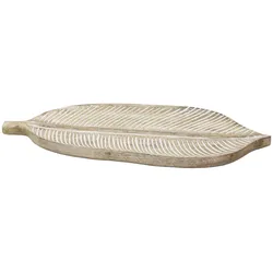 Chic Antique Tours Tablett mit Schnitzereien, Blattform, H2,5/L45/B17,5 cm natur