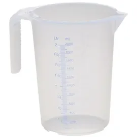 Hünersdorff Messbecher 2l | Polypropylen (PP) | bruchsicher und spülmaschinengeeignet | offener Griff | blaue Skala, Transparent+blau