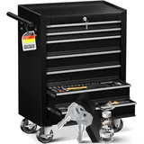 MASKO® Werkstattwagen - 7 Schubladen, schwarz | Abschließbar | Massives Metall | Mobiler Werkzeug-Wagen ohne Werkzeug | Profi Werkstatt-Wagen unbestückt| Rollwagen zur Werkzeugaufbewahrung mit Schloss