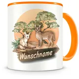 Samunshi® Kindertasse mit Namen Tasse Luchs Personalisierte Tasse mit Namen Kinder Kinderbecher mit Namen Kindergarten orange 300ml