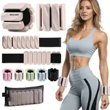 BECOJADDE Gewichtsmanschetten fuß 450g Je Gewichte für Beine und Arme Set 2 Ankle Weights Handgelenk Gewichte Knöchelgewichte Fussgewichte für Pilates Laufen Joggen Cardio Krafttraining Beige