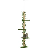 Kratzbaum deckenhoch höhenverstellbar 202–242 cm, Juteseil-Kratzpfosten, Katzenkratzbaum, Grün/Gelb | 37x21 cm Basis | bis 5 kg | Spanplatte - Grün/Gelb