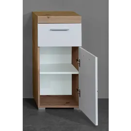 trendteam Amanda Badkommode 37 x 79 x 31 cm Weiß Hochglanz/Eiche