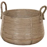 Retro-Design Dekokorb/Tragekorb, Aufbewahrungskorb mit Seil-Griffen/Flechtkorb aus Natur Rattan/Holzkorb, Korb Box Henkel Aufbewahrung (Grau)