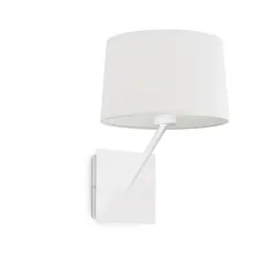 handy, weiße metall-wandleuchte mit weißem lampenschirm, faro barcelona
