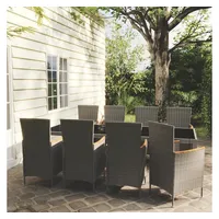 vidaXL 9-tlg. Garten-Essgruppe mit Kissen Poly Rattan Grau