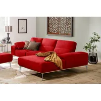 Ecksofa W.SCHILLIG "run" Sofas Gr. B/H/T: 299cm x 88cm x 178cm, ROHLEDER Jacquard-Flachgewebe Q2 W60, Recamiere rechts, mit Sitztiefenverstellung, rot (rot w60) mit elegantem Holzsockel, Füße in Silber matt, Breite 299 cm