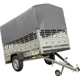 Planenanhänger 230x125 Garden Trailer 230 KIPP mit Laubgitteraufsatz, grauer Hochplane, Hochspriegel und Stützrad