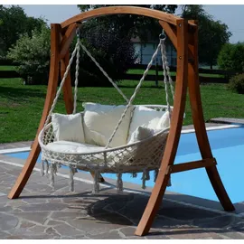 aleos AS-S Hängesessel Hängelounger Doppellounger Lounge für 2 Maui mit vielen Kissen klappbar inkl. Hollywoodschaukel Gestell MERU - Braun
