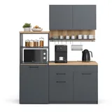 Vicco Küchenzeile Anthrazit 160 cm mit ausziehbarem Tisch
