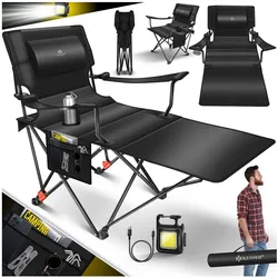 KESSER® Campingliege Campingstuhl 2in1 bis 160kg   Feldbett klappbar   Campingbett faltbar extra breit   Campinglicht & Getränkehalter + Aufbewahrungstasche & Transporttasche   Angelliege verstellbar